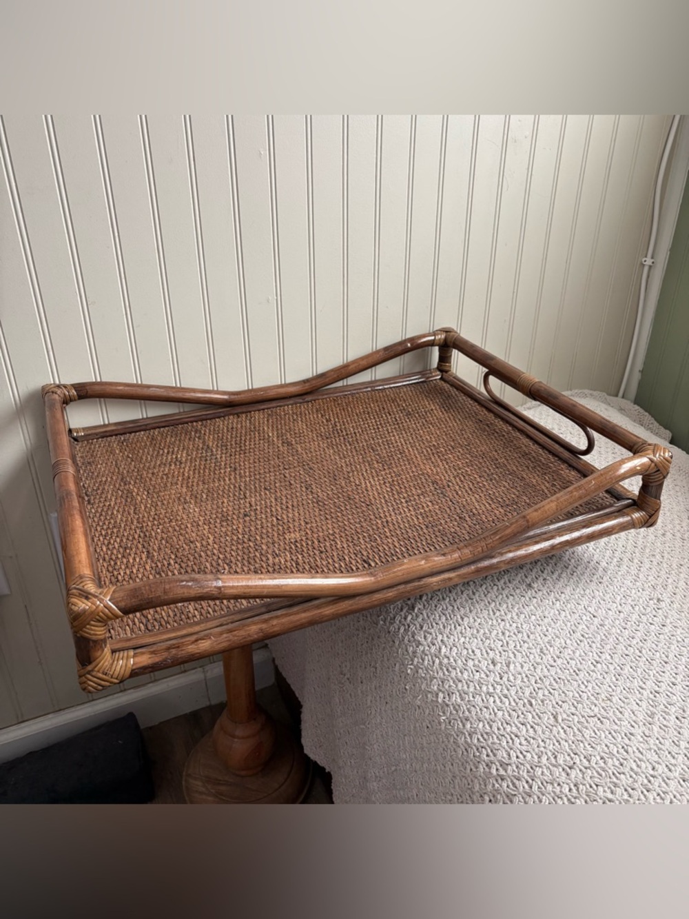 Vintage Palm Regency Bamboo Ratan Butler Serving Tray Dark Brown Woven VTG Retro - Picture 3 of 16
